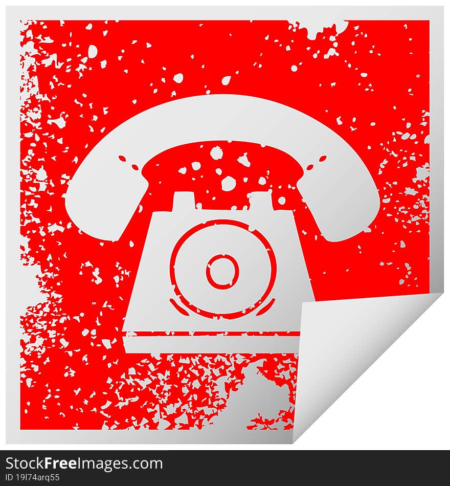 distressed square peeling sticker symbol old telephone