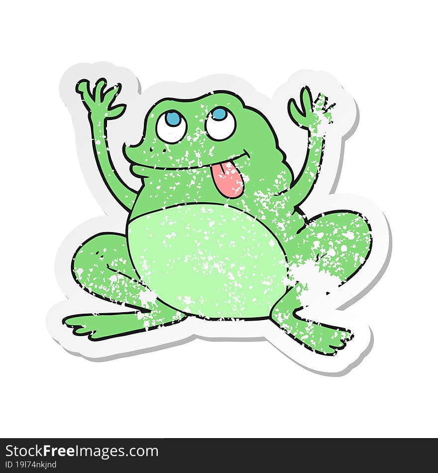 retro distressed sticker of a funny cartoon frog