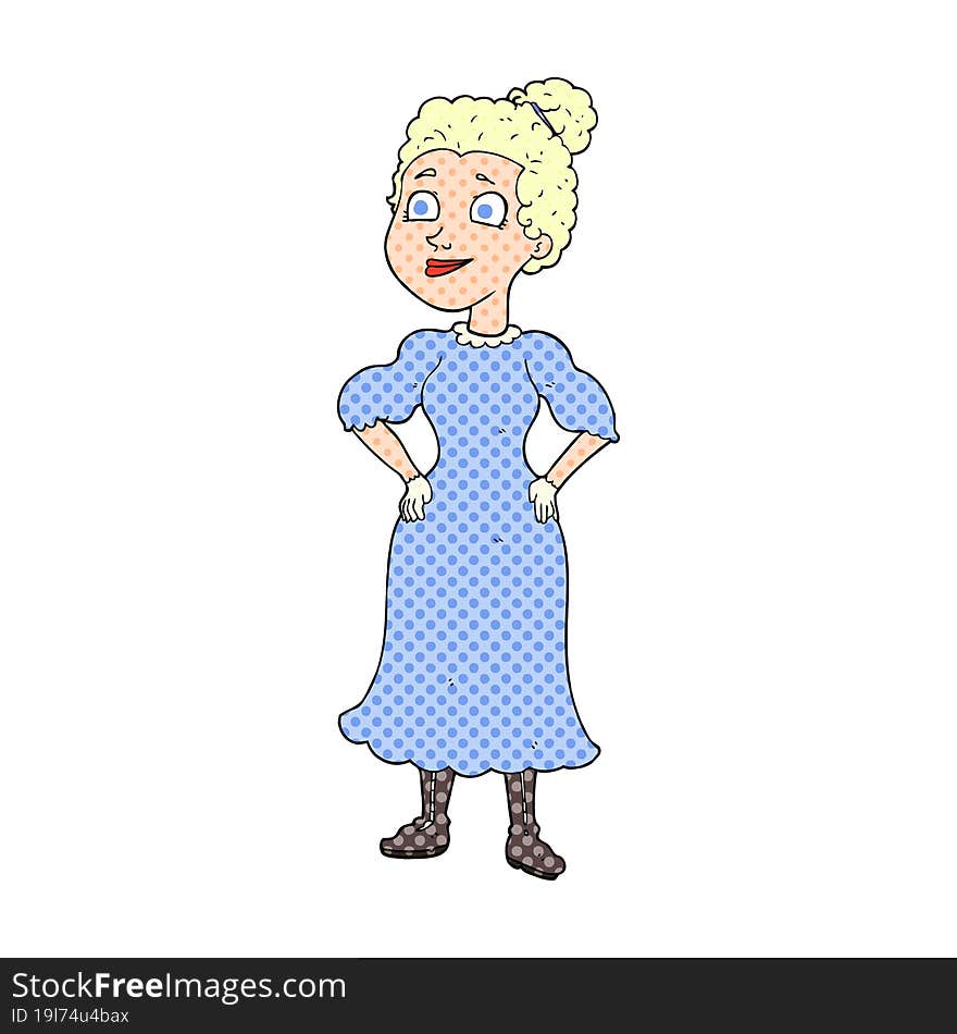 freehand drawn cartoon victorian woman in dress