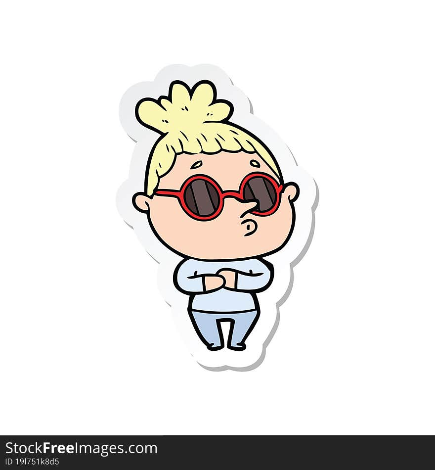 sticker of a cartoon woman wearing sunglasses