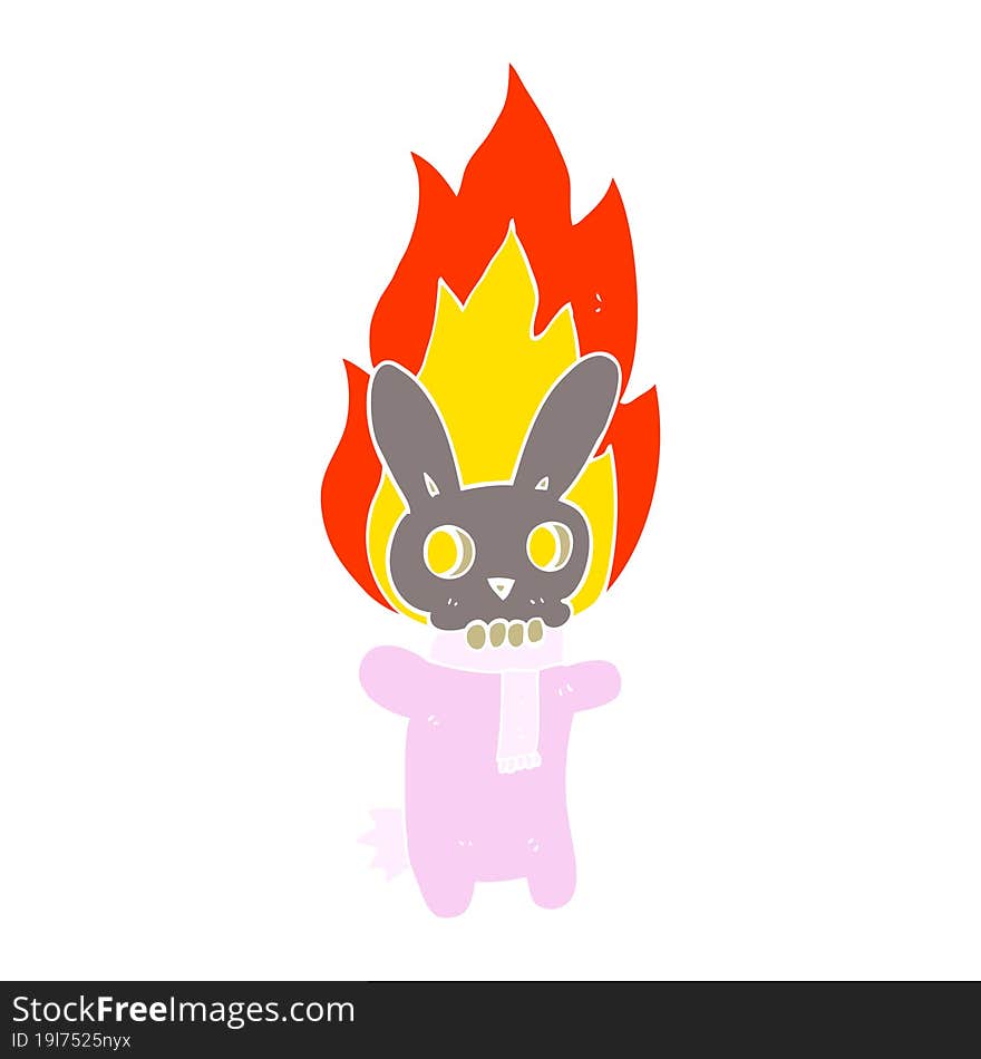 flat color illustration of flaming skull rabbit. flat color illustration of flaming skull rabbit