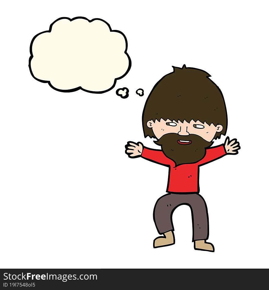 Cartoon Happy Man With Beard With Thought Bubble