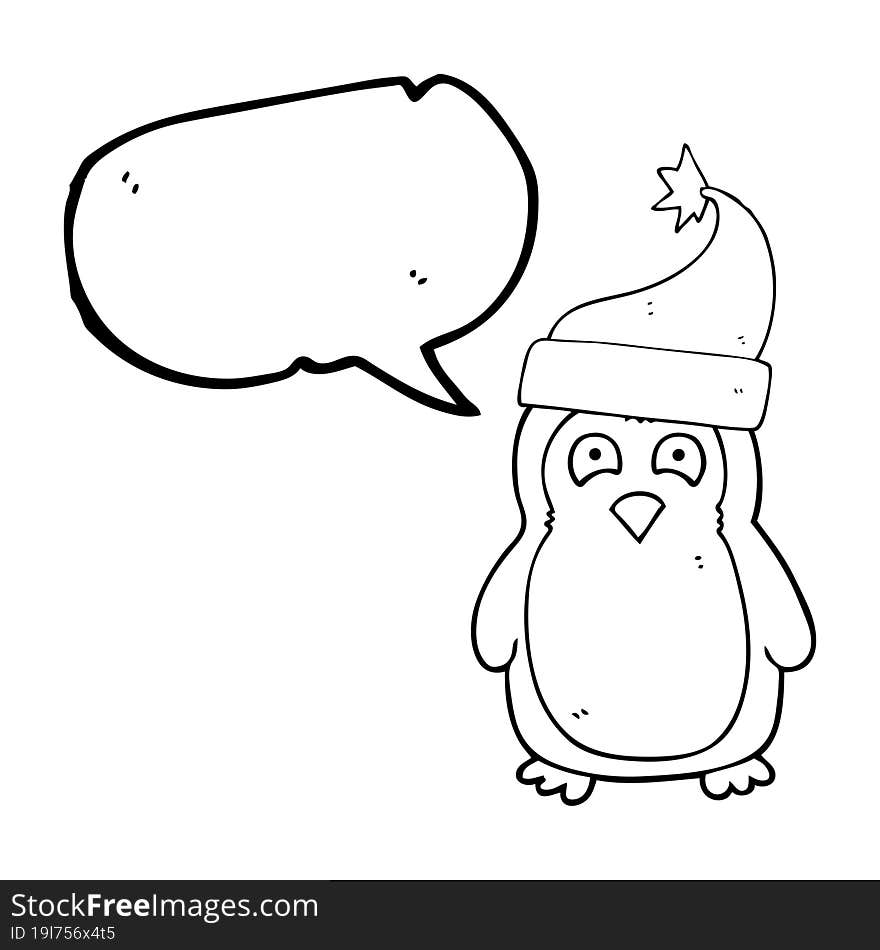 speech bubble cartoon christmas robin wearing santa hat