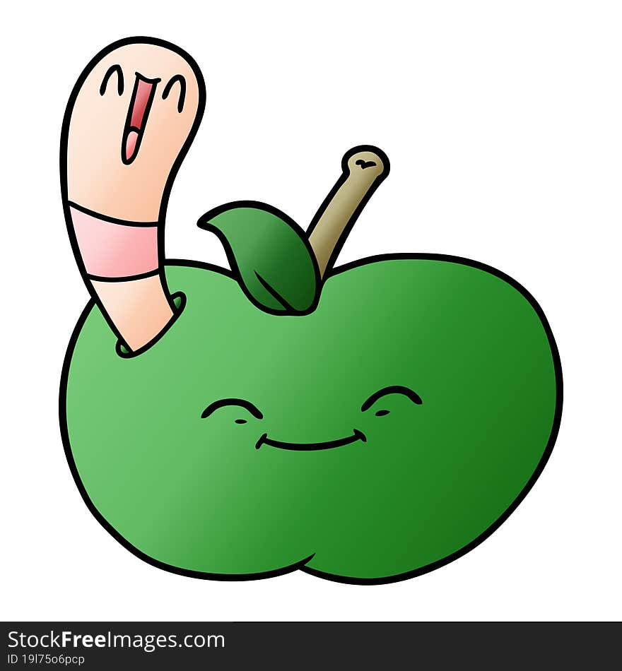 cartoon happy worm in an apple. cartoon happy worm in an apple