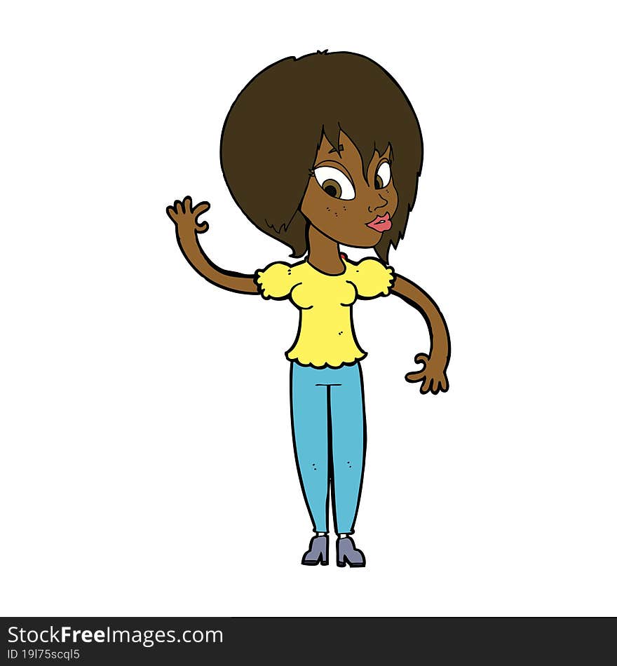 cartoon woman waving