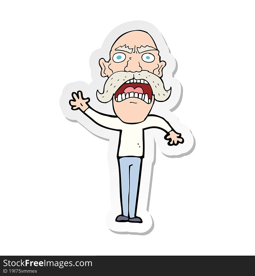 sticker of a cartoon angry old man