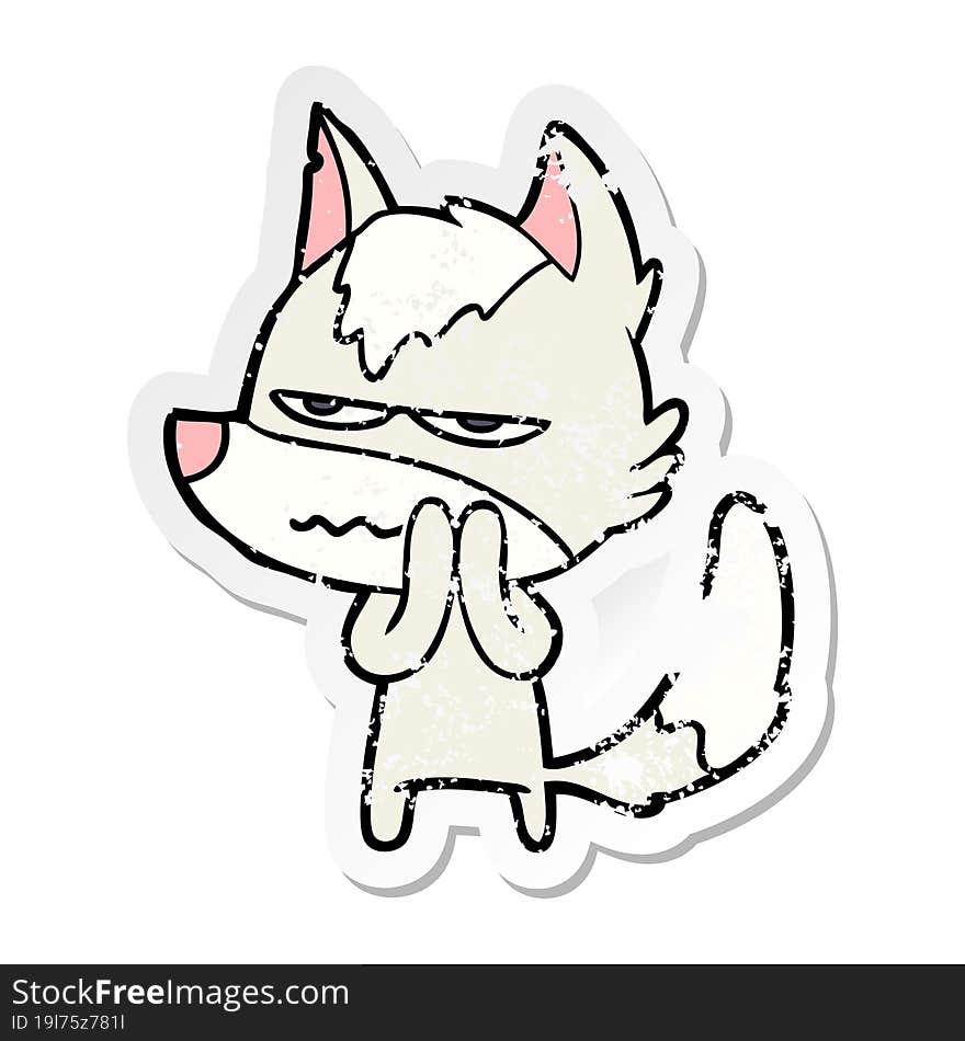 distressed sticker of a cartoon annoyed wolf