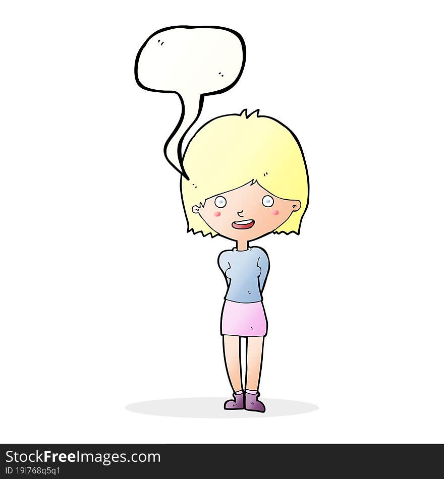 cartoon friendly woman with speech bubble