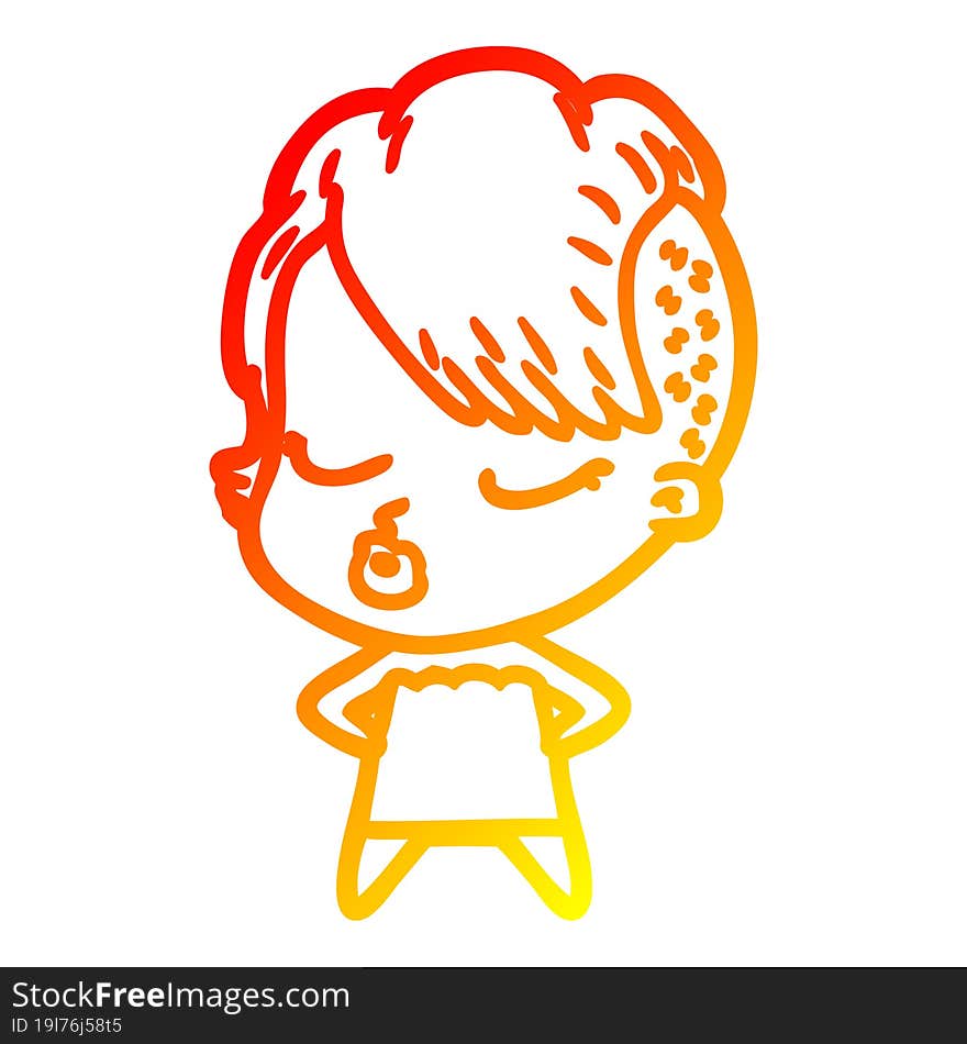 warm gradient line drawing cartoon pretty hipster girl