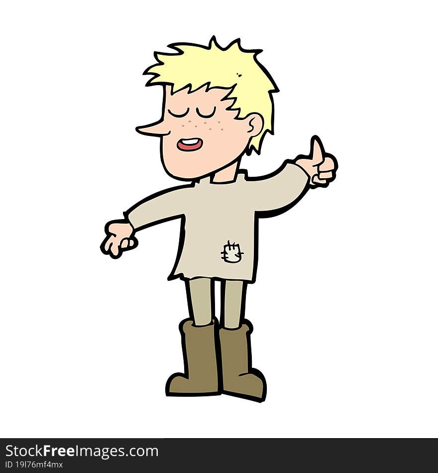 cartoon poor boy with positive attitude