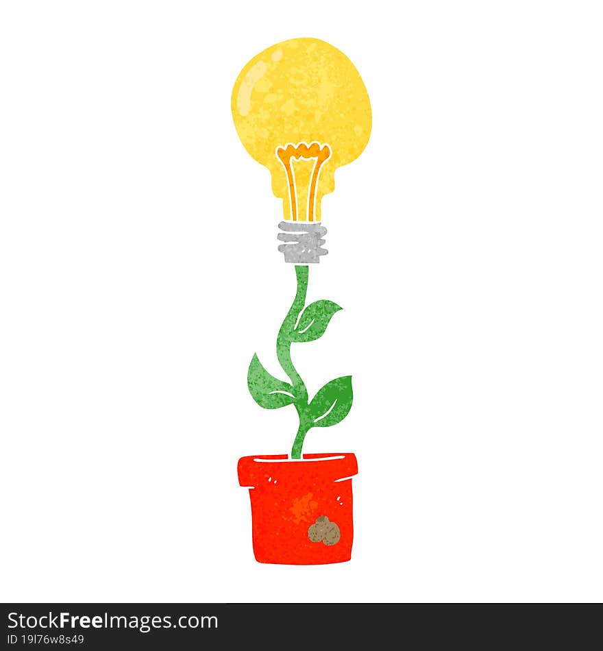 retro cartoon light bulb plant