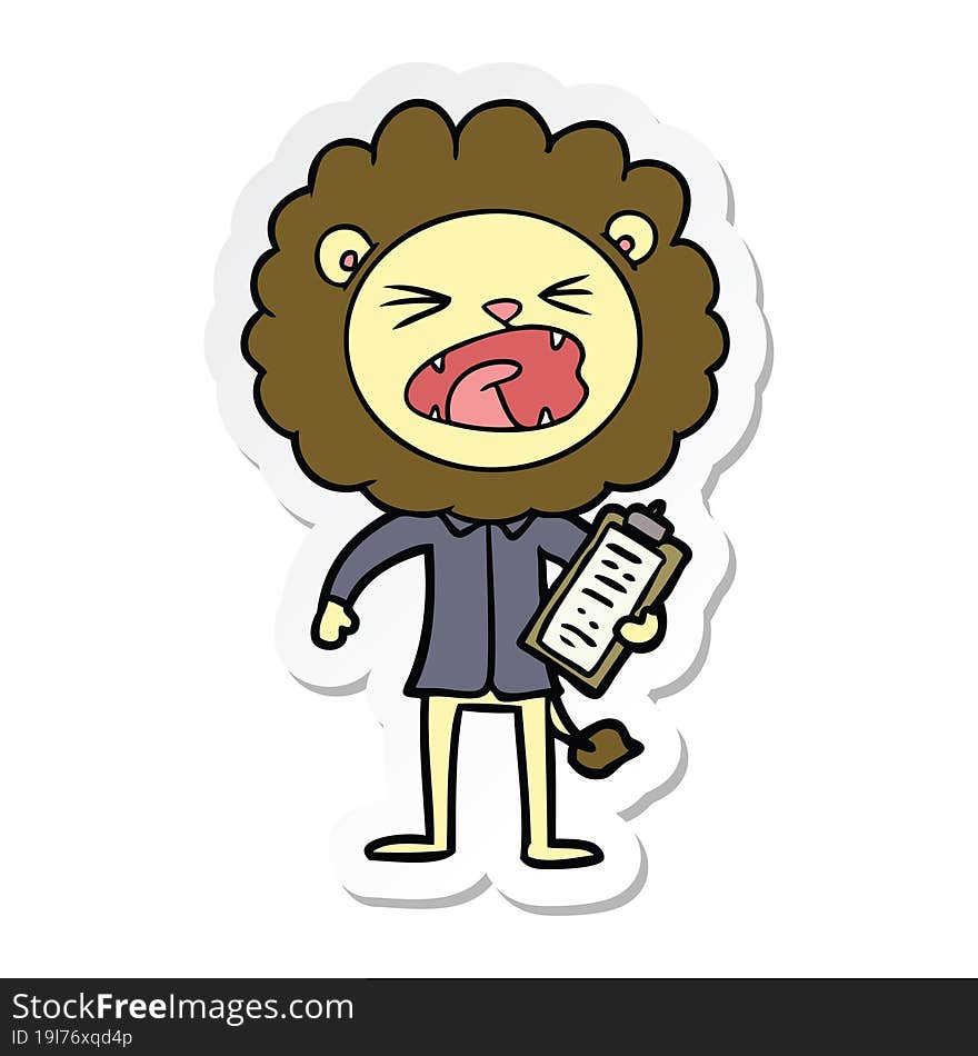 sticker of a cartoon lion salesman