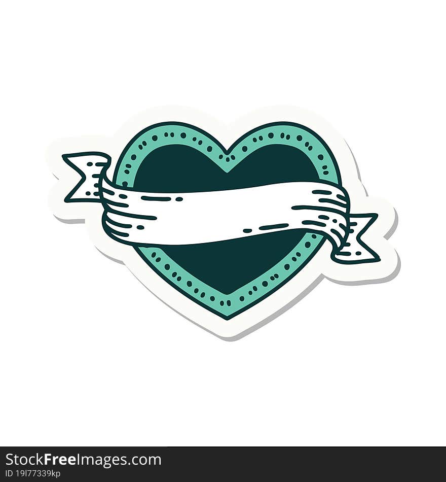 Tattoo Style Sticker Of A Heart And Banner