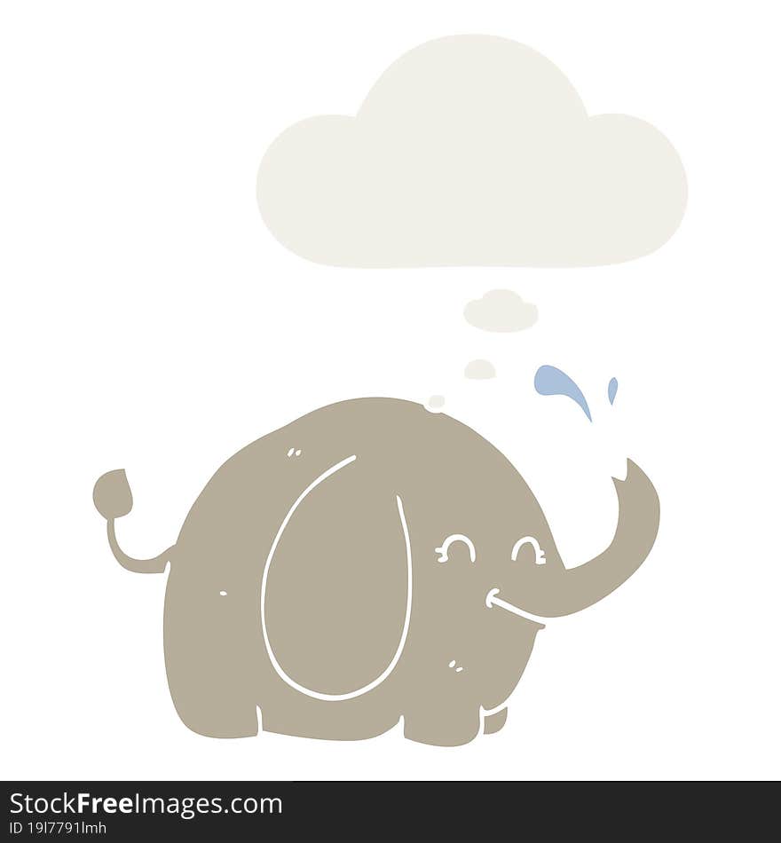 cartoon elephant and thought bubble in retro style