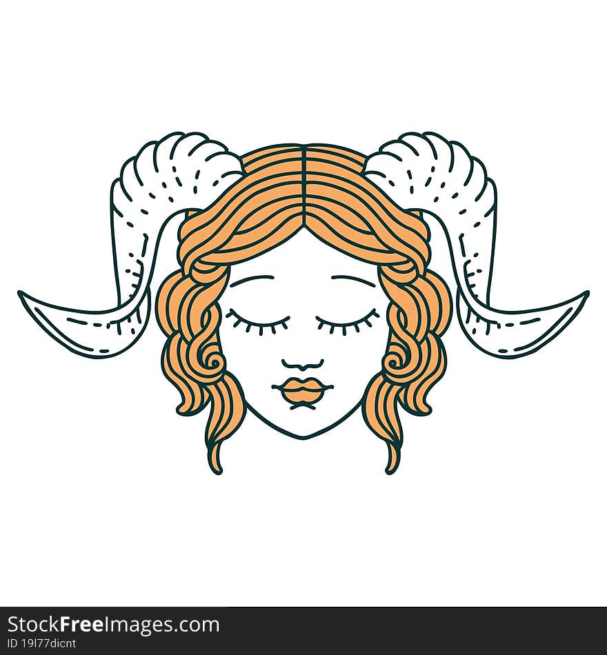 Retro Tattoo Style tiefling character face. Retro Tattoo Style tiefling character face