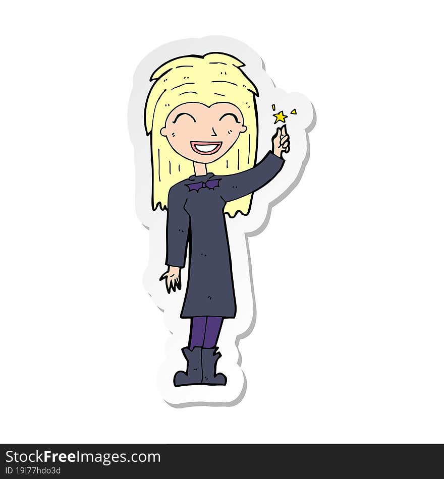 sticker of a cartoon friendly witch girl