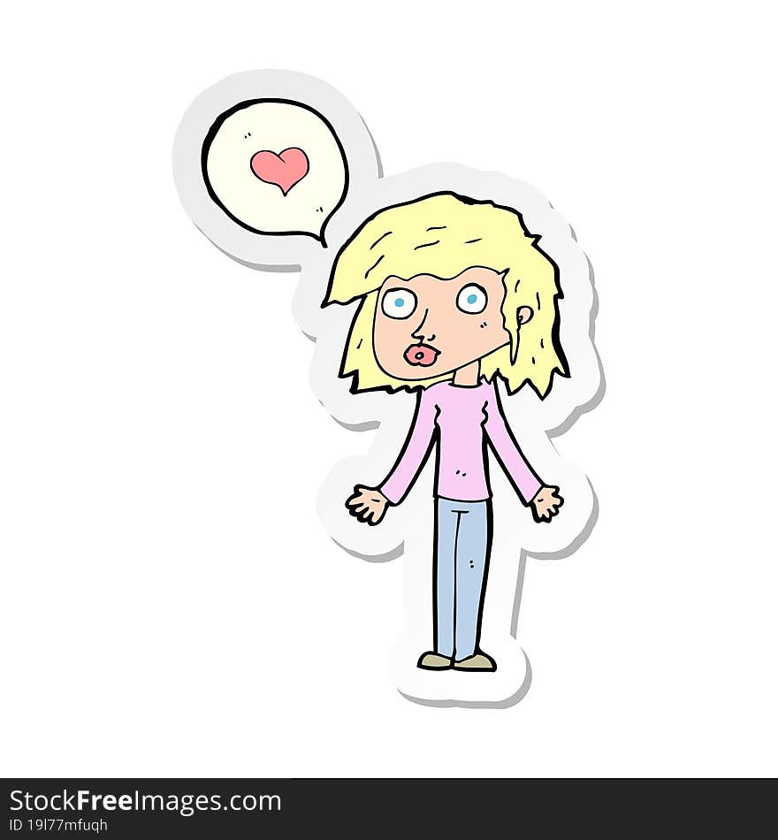 sticker of a cartoon woman in love