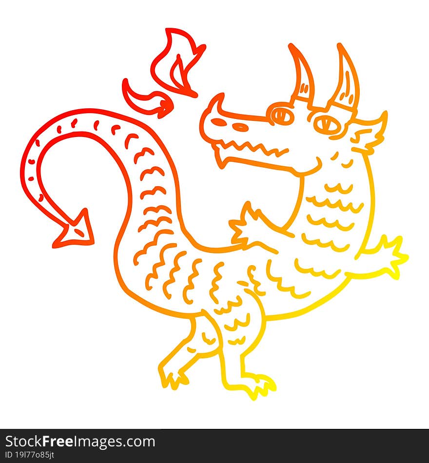 warm gradient line drawing cartoon magical dragon