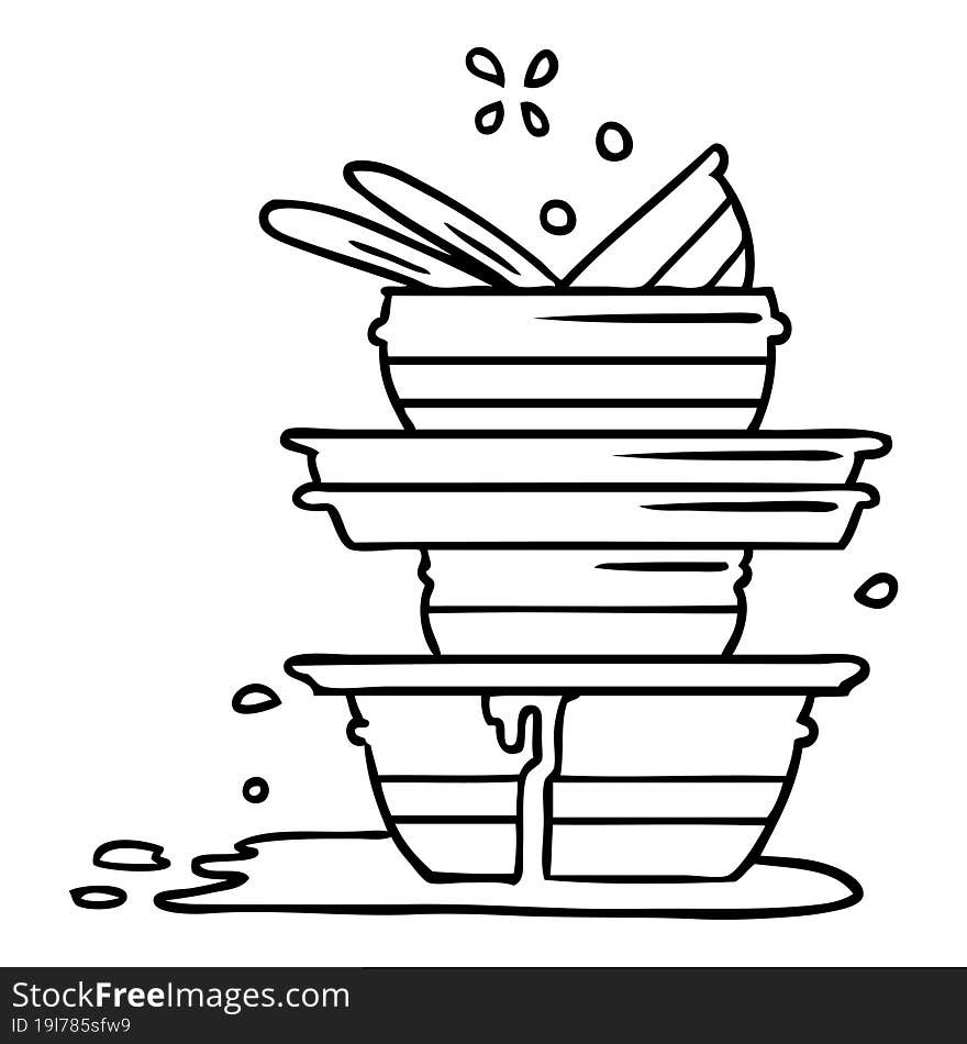 Line Drawing Doodle Of A Stack Of Dirty Plates