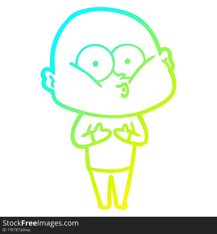 cold gradient line drawing of a cartoon bald man staring