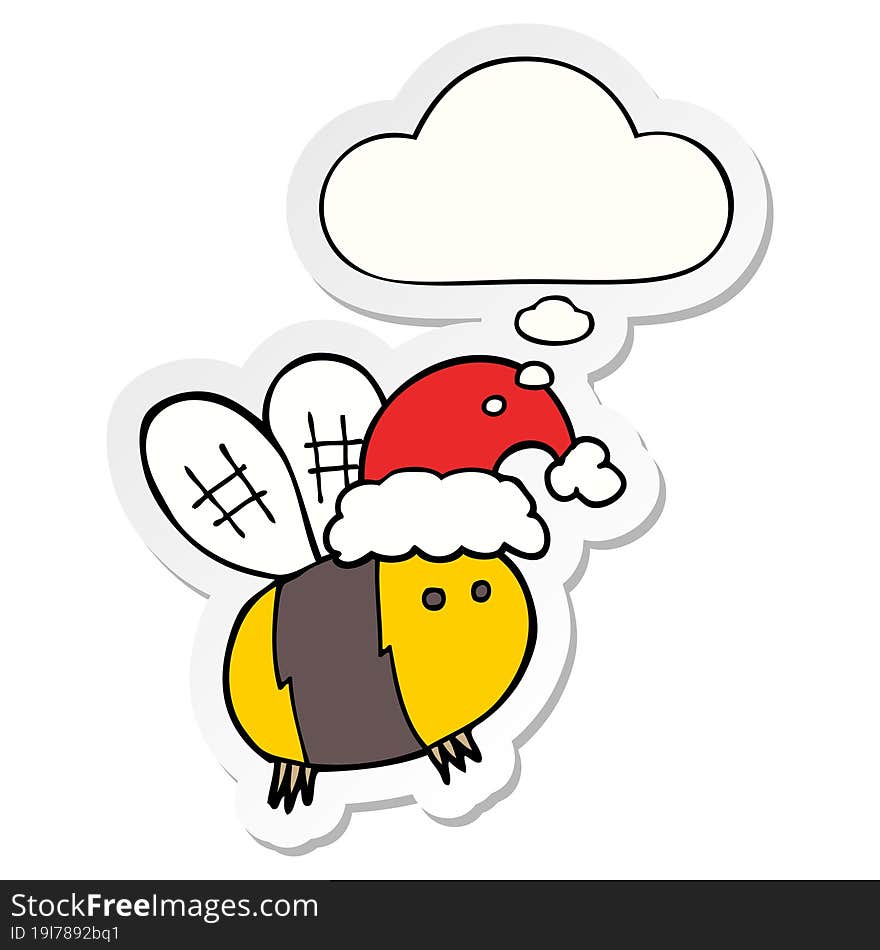 cute cartoon bee wearing christmas hat with thought bubble as a printed sticker