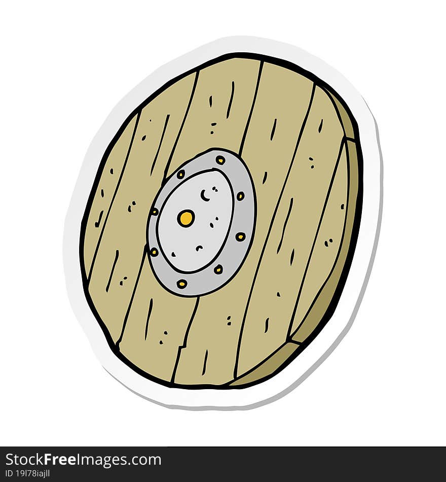 Sticker Of A Cartoon Wooden Shield