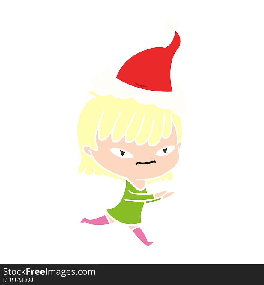 Flat Color Illustration Of A Woman Wearing Santa Hat