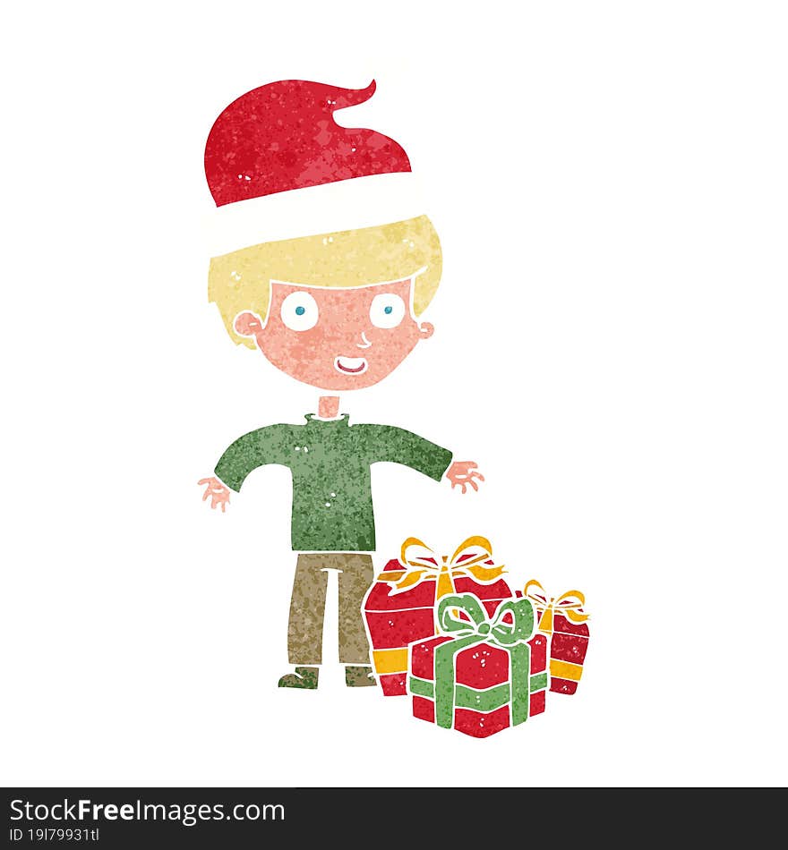 cartoon boy with christmas present. cartoon boy with christmas present