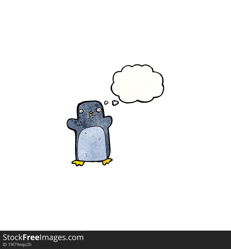 cartoon penguin with thought bubble