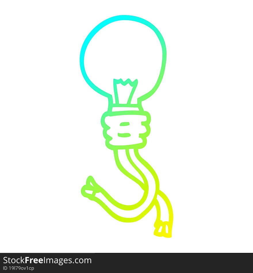 cold gradient line drawing of a cartoon glowing light bulb