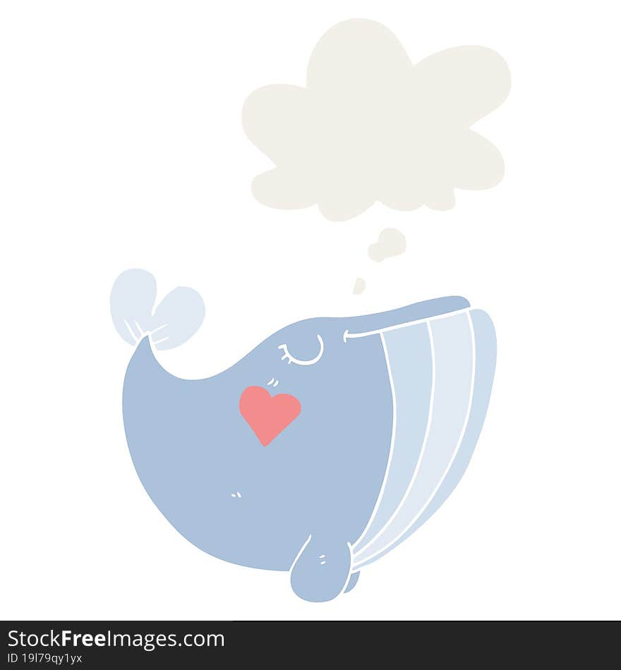 Cartoon Whale With Love Heart And Thought Bubble In Retro Style