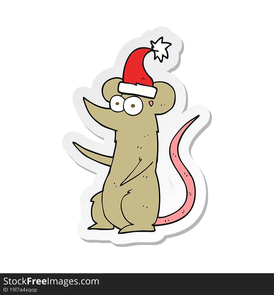 sticker of a cartoon mouse wearing christmas hat