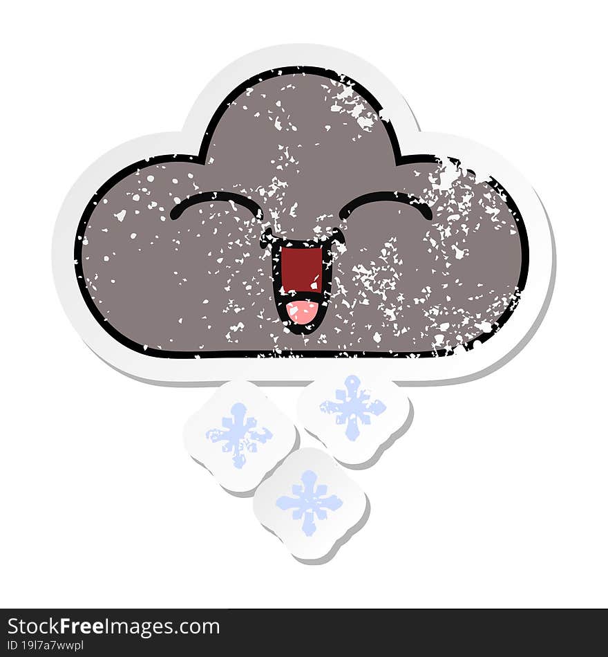 distressed sticker of a cute cartoon storm snow cloud