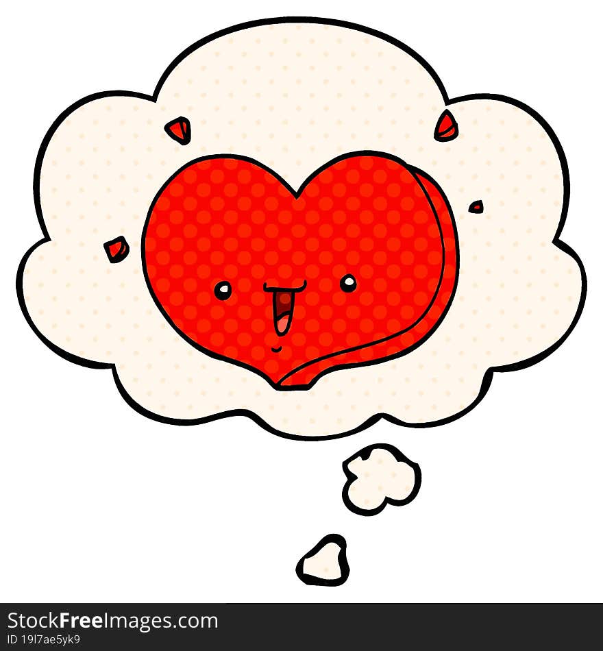 cartoon happy love heart with thought bubble in comic book style