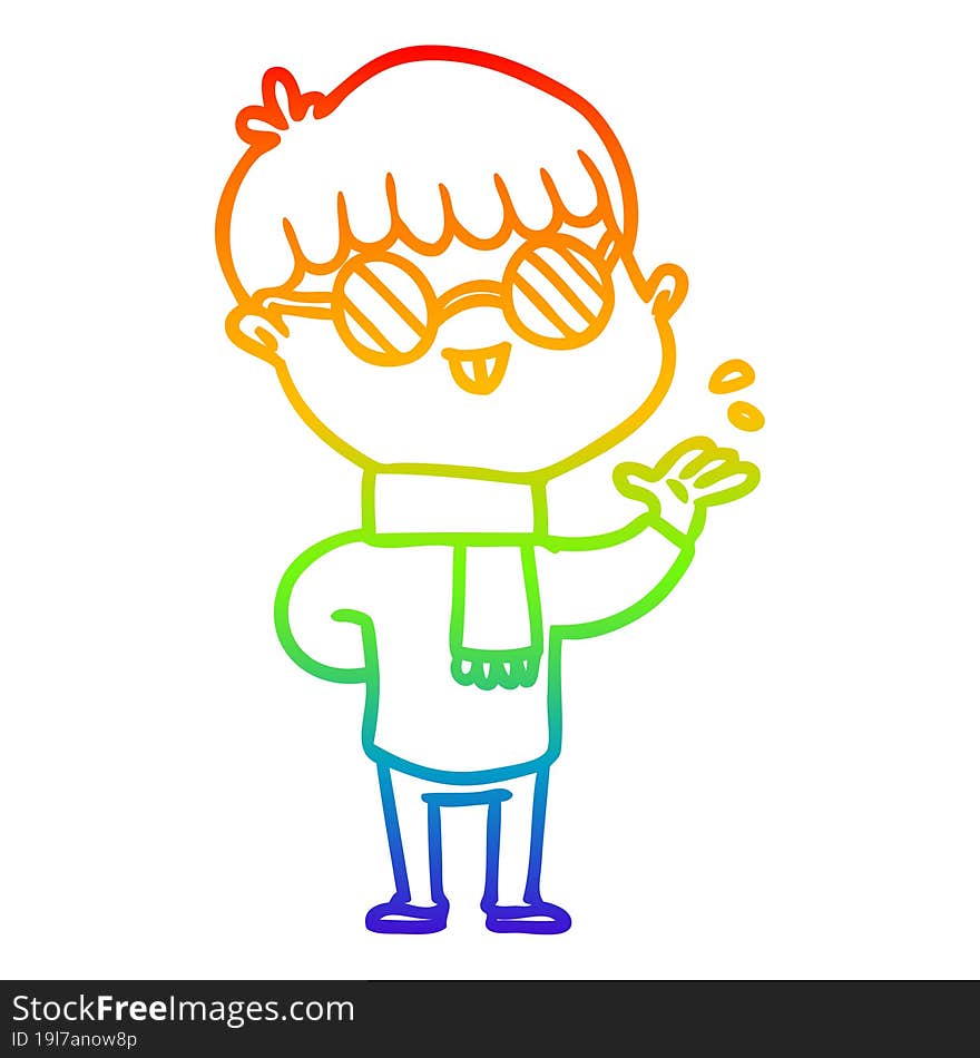 rainbow gradient line drawing of a cartoon boy wearing spectacles