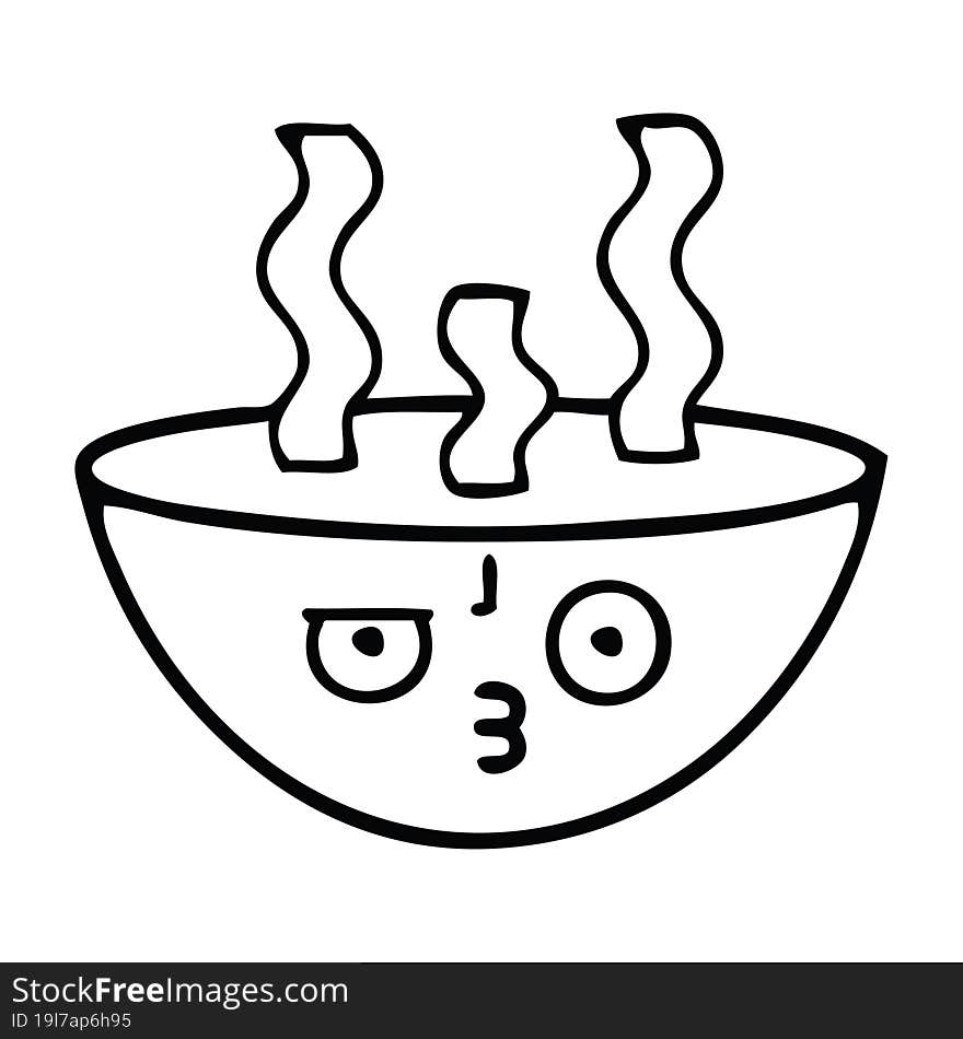 line drawing cartoon bowl of hot soup