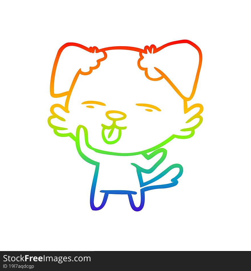 rainbow gradient line drawing of a cartoon dog sticking out tongue