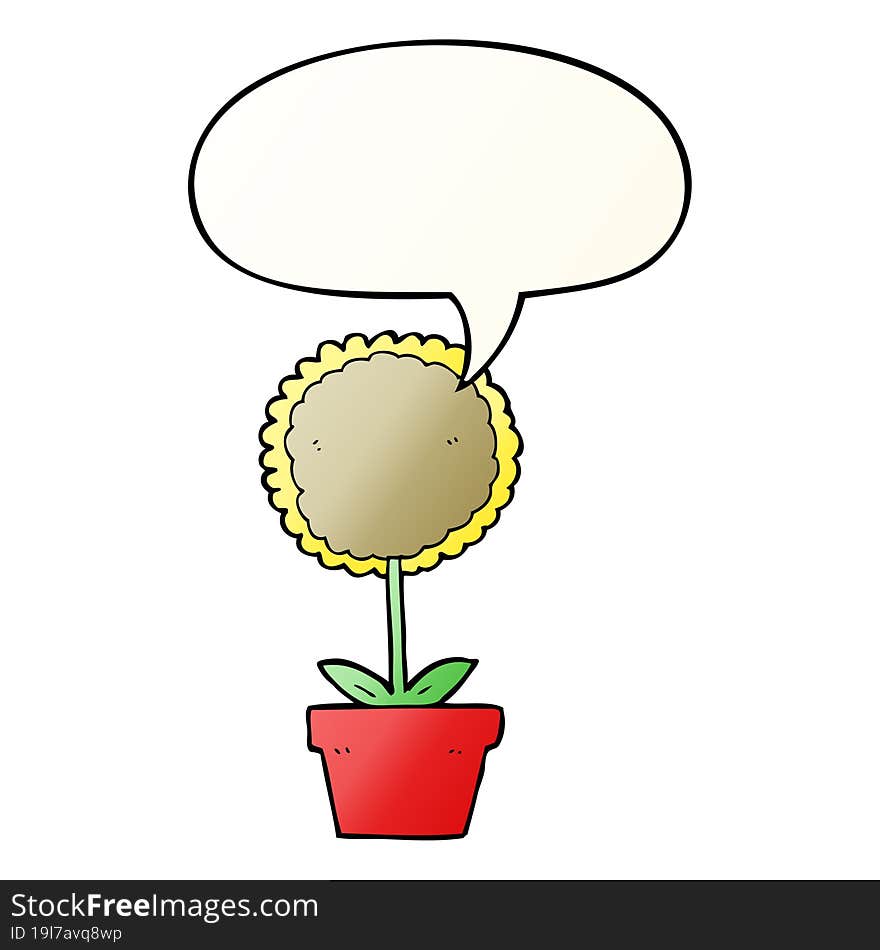 cute cartoon flower and speech bubble in smooth gradient style