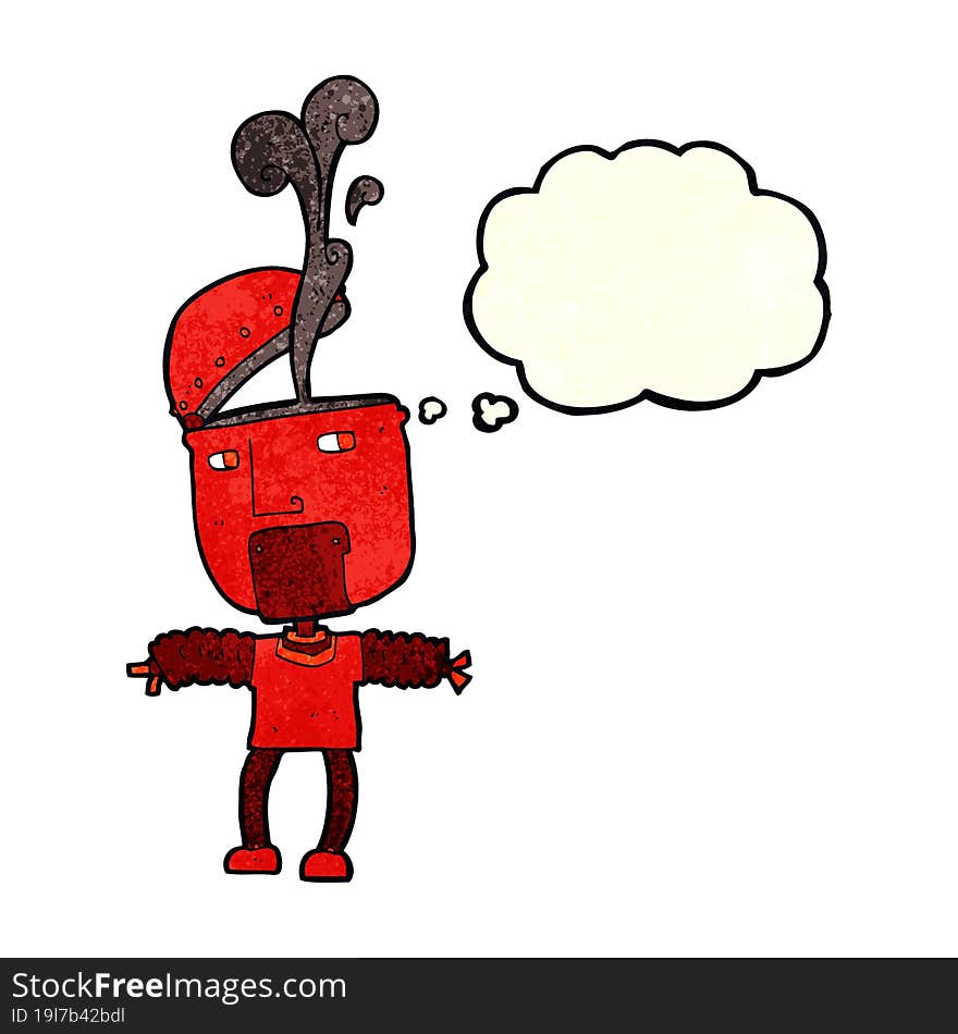 Funny Cartoon Robot With Open Head With Thought Bubble