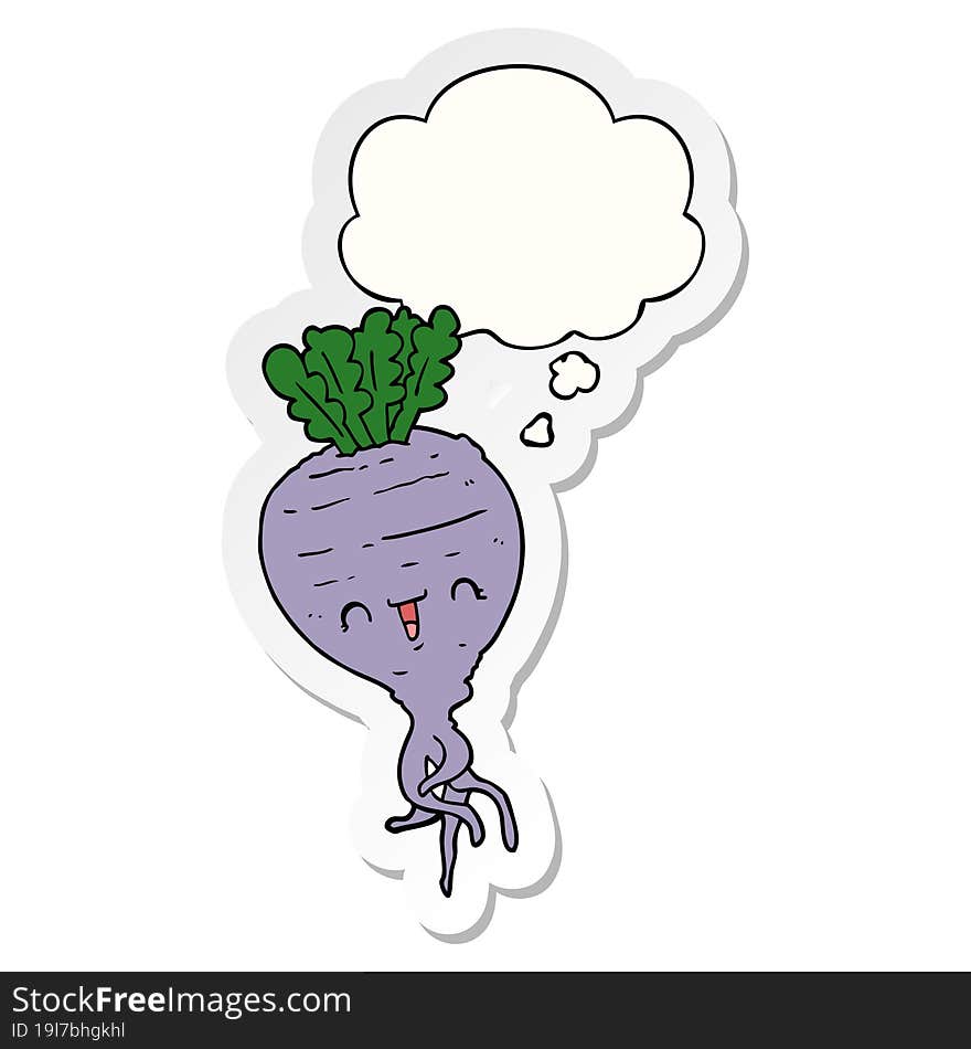 cartoon turnip with thought bubble as a printed sticker