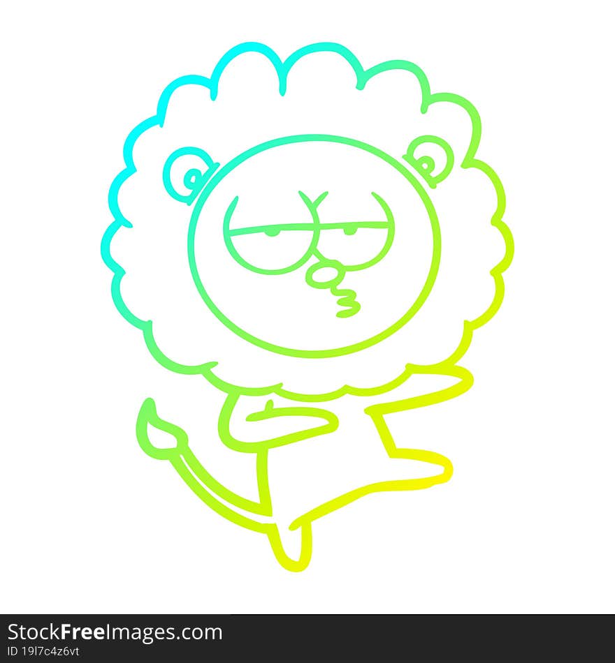 cold gradient line drawing of a cartoon bored lion dancing