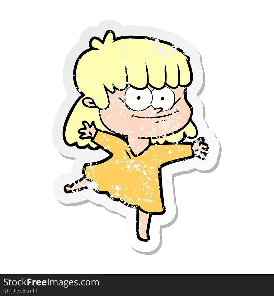 Distressed Sticker Of A Cartoon Smiling Woman