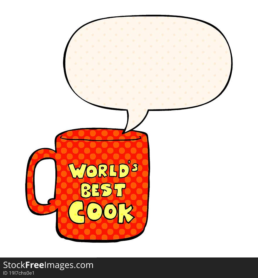 worlds best cook mug and speech bubble in comic book style