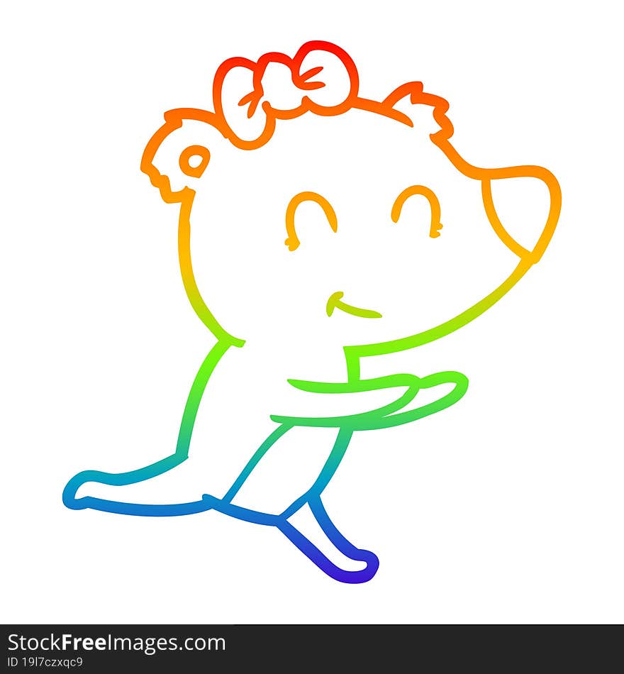 rainbow gradient line drawing running female bear cartoon