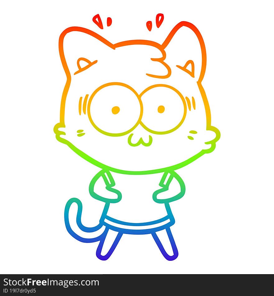 rainbow gradient line drawing cartoon surprised cat