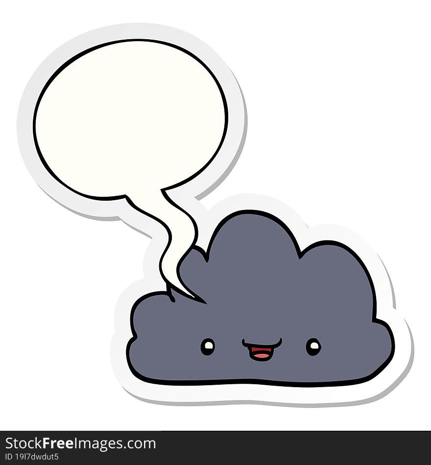 cartoon tiny happy cloud and speech bubble sticker