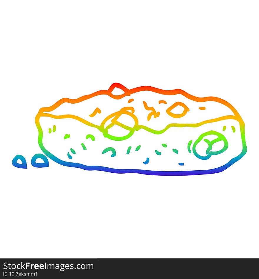 rainbow gradient line drawing cartoon choclate chip cookie