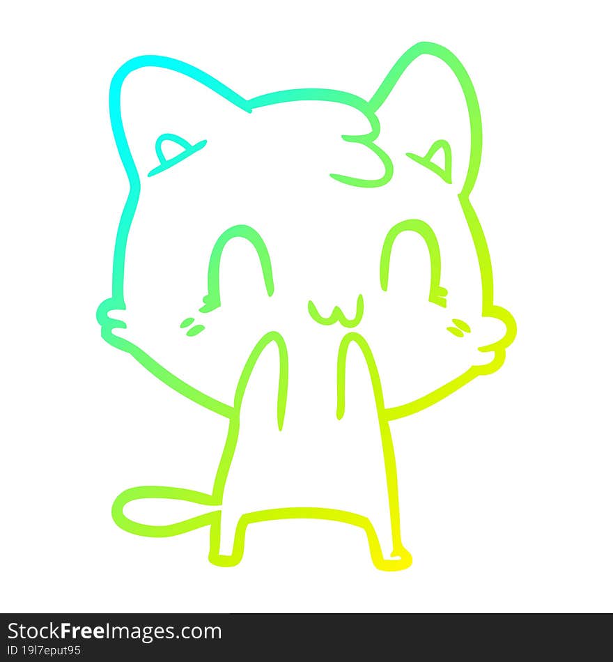 cold gradient line drawing of a cartoon happy cat