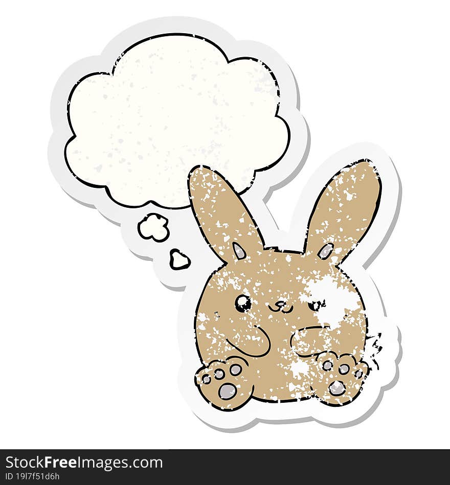 Cartoon Rabbit And Thought Bubble As A Distressed Worn Sticker