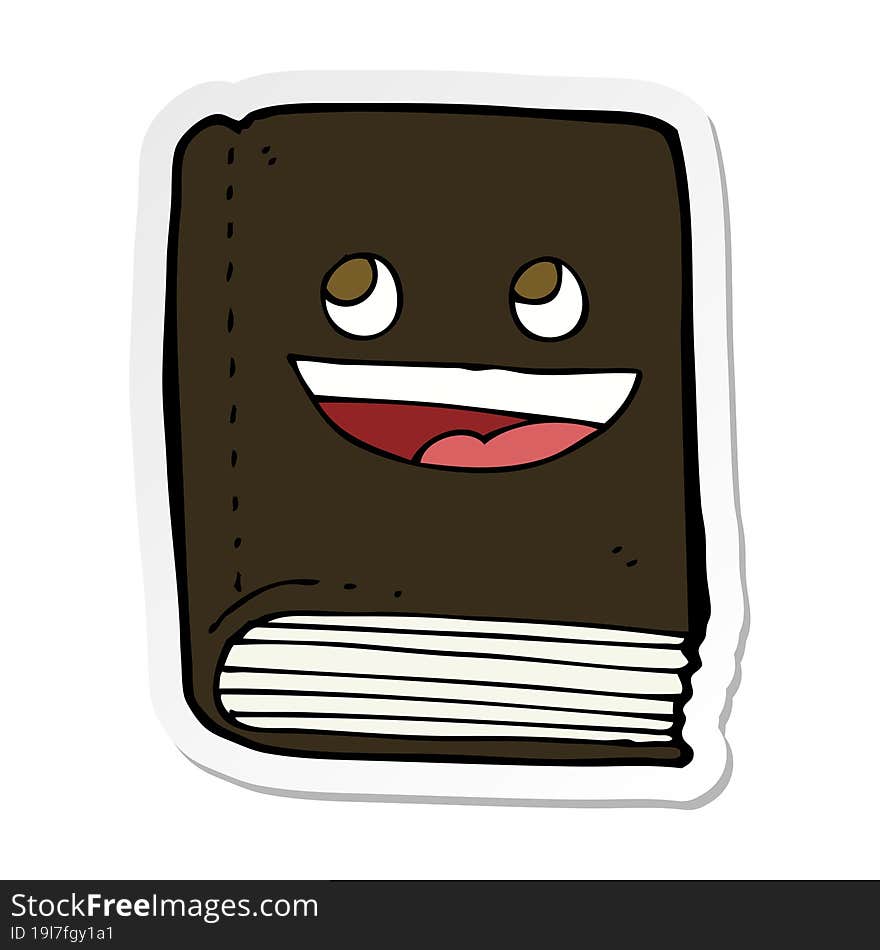 sticker of a cartoon happy book